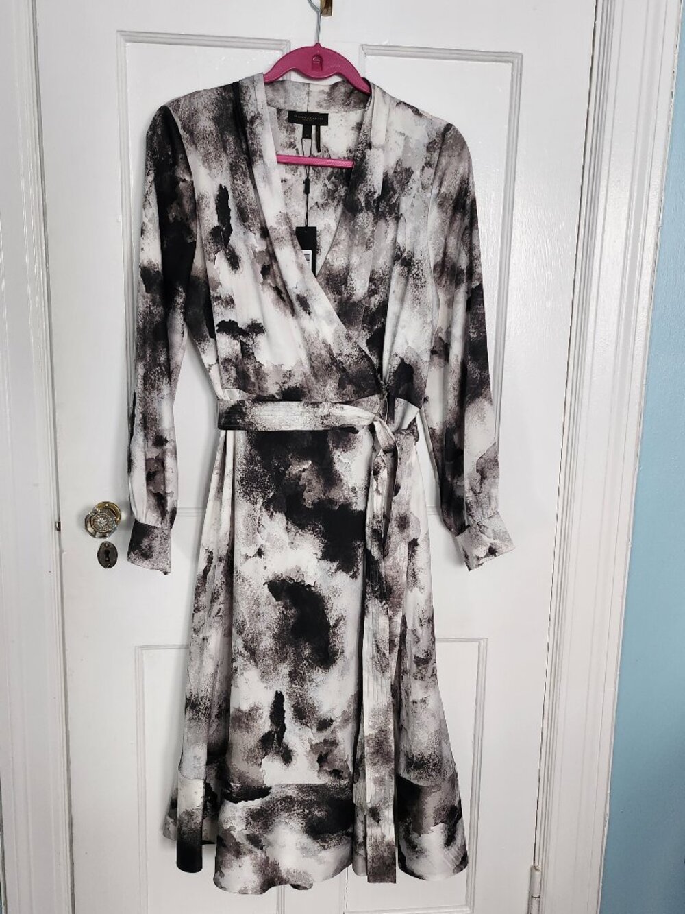 DKNY Marble Print Black Gray Wrap Dress
